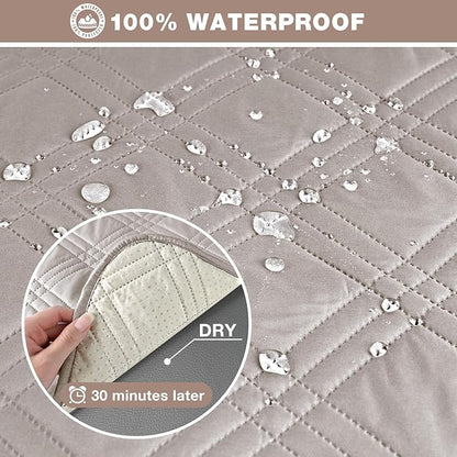 TAOCOCO 100% Waterproof Oversized Loveseat Recliner Cover, Non Slip Split Loveseat Covers for Reclining Loveseat with Elastic Straps for Kids Pets(Oversized 2 Seater, Cream)