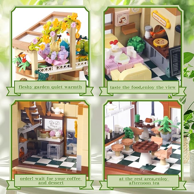 1470PCS Coffee Shop House Architecture Building Set(Not Compatible with Lego House Size,3.6MM Mini Bricks),Cafe Shop City Construction Building Model Kit,Unique Collection Present Toy for 6+