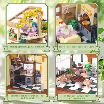 1470PCS Coffee Shop House Architecture Building Set(Not Compatible with Lego House Size,3.6MM Mini Bricks),Cafe Shop City Construction Building Model Kit,Unique Collection Present Toy for 6+