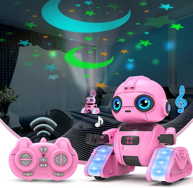 Robot Toys for Boys and Girls, Rechargeable Remote Control Robot with Auto-Demonstration, Light Projection, Dance Moves, Music, and Gesture Sensing –Toy Robot Gifts for 6+ year old Girls (Pink)