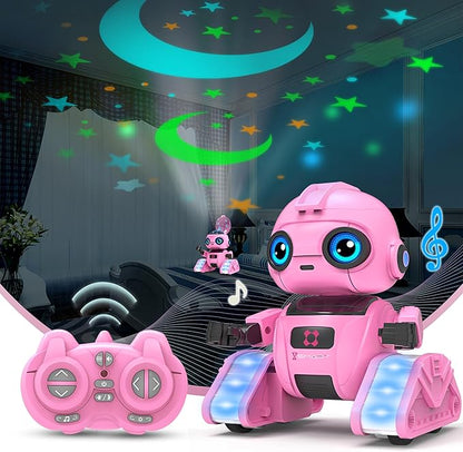 Robot Toys for Boys and Girls, Rechargeable Remote Control Robot with Auto-Demonstration, Light Projection, Dance Moves, Music, and Gesture Sensing –Toy Robot Gifts for 6+ year old Girls (Pink)