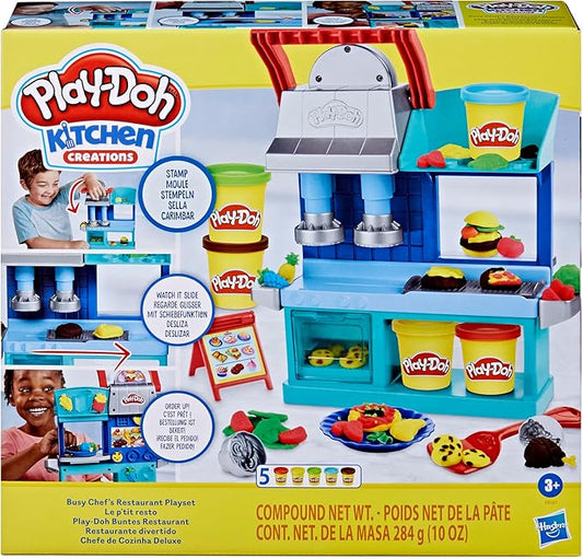 Play-Doh Kitchen Creations Busy Chef's Restaurant Playset, 2-Sided Play Kitchen Set, Preschool Cooking Toys, Kids Arts & Crafts, Ages 3+