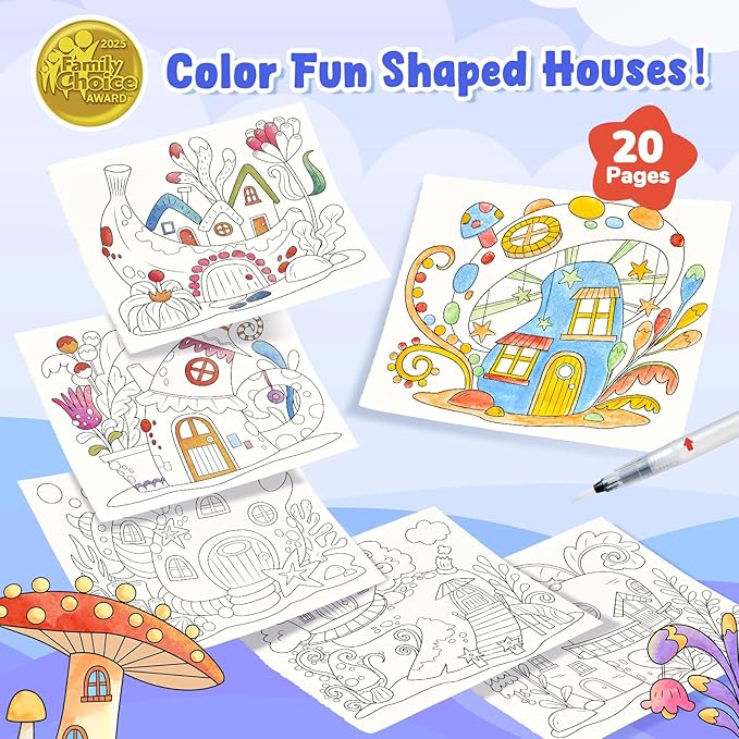 JoyCat Paint with Water Coloring Books for Toddlers, Watercolor Painting Sets for Kids Ages 3-5 4-8, Arts and Crafts Drawing Activities Toy Birthday Gifts for Boys Girls (Magic Playhouse)