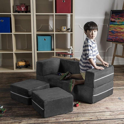 Jaxx Zipline Modular Kids Loveseat & Ottomans/Fold Out Lounger, Charcoal