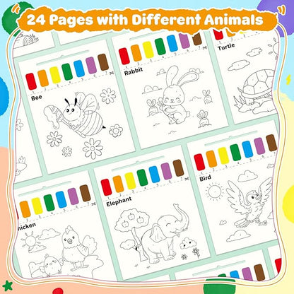IJIGU Paint with Water Coloring Books for Toddlers, Watercolor Painting Book for Kids Ages 3+ Year Old, Arts and Crafts with Drawing Brush, Christmas Stocking Stuffers for Kids & Toddler - Animals