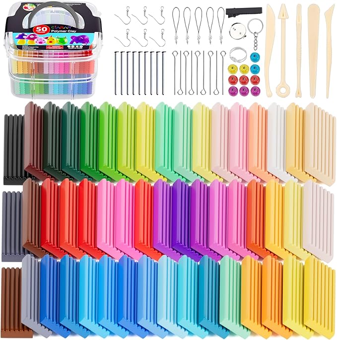 Polymer Clay 50 Colors, CiaraQ Modeling Clay Starter Kits for Kids, Oven Baked Model Clay with Sculpting Tools, Safe and Non-Toxic, Great for Children and Artists