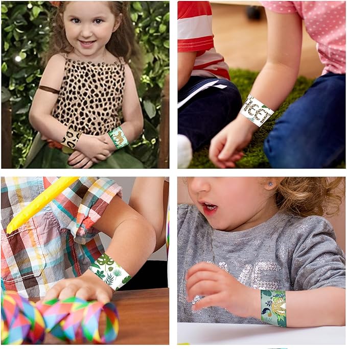 48 PCS Jungle Cheetah Slap Bracelets Cheetah Party Favors Cartoon Jungle Animals Party Wristbands for Kids Boys Girls Safari Leopard Party Supplies Birthday Party Baby Shower Carnival Prizes Gifts