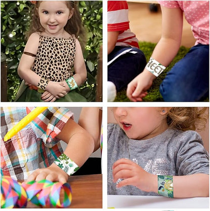 48 PCS Jungle Cheetah Slap Bracelets Cheetah Party Favors Cartoon Jungle Animals Party Wristbands for Kids Boys Girls Safari Leopard Party Supplies Birthday Party Baby Shower Carnival Prizes Gifts