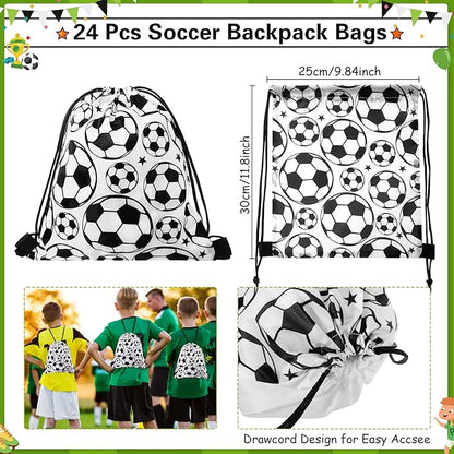 144 Pcs Soccer Party Favors Soccer Drawstring Bags with Adjustable Bracelets Stress Balls Soccer Keychains Stickers and Wish Cards for Birthday Gifts Kids Soccer Themed Party Supplies