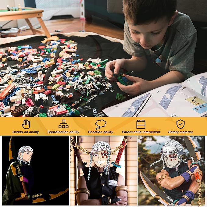 Jorumo Demon Slayer Sword Building Set, 82in Double Blade Tengen Uzui Sword Building Block with Stand, Handmade Cosplay Anime Sword Toy Building Set for Collecting and Gifting 1478Pcs