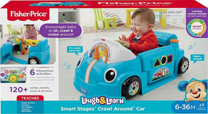 Fisher-Price Baby Learning Toy Laugh & Learn Crawl Around Car Activity Center with Smart Stages for Infants Ages 6+ Months, Blue (Amazon Exclusive)