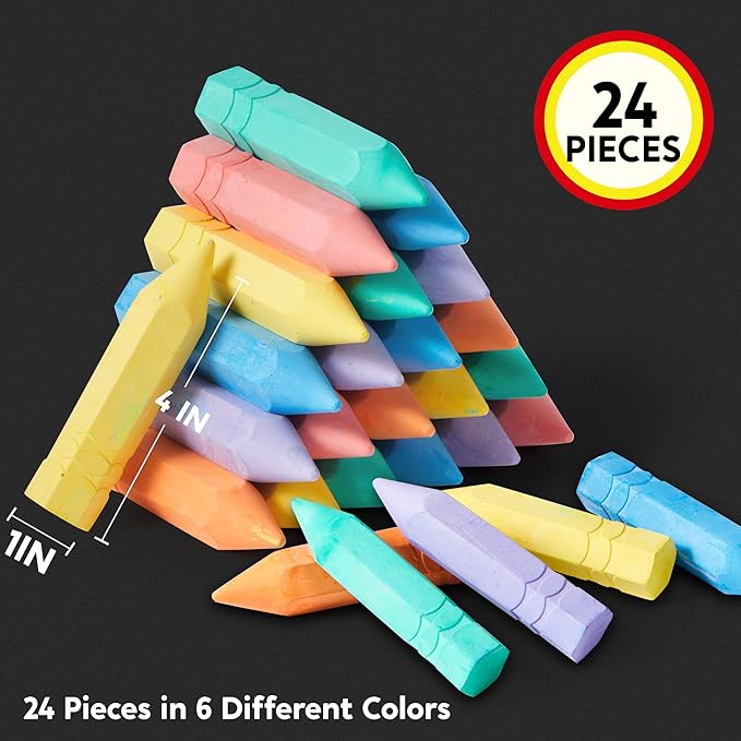 JOYIN 48 PCS Cone Shaped Washable Sidewalk Chalks Set, Non-Toxic Jumbo Chalk Set for Art Play, Sidewalk Colored Outside Washable Set for Summer Outdoor Games and Chalkboard Drawing