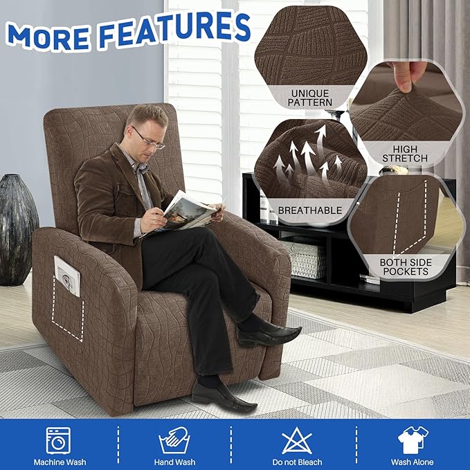 MAXIJIN Waterproof Small Recliner Chair Covers 3 Pieces Recliner Cover That Stay in Place, Lazy Boy Recliner Slipcovers with Pockets Reclining Protector for Pet (Small Recliner, Light Coffee)