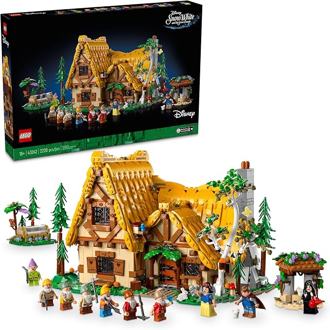 LEGO Disney Snow White and The Seven Dwarfs’ Cottage Building Kit for Adults, Build and Display Disney Princess Set with 10 Minifigures Including Snow White, Gift for Fans of The Classic Movie, 43242