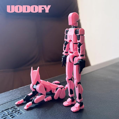 (Assembly Completed T13 3D Action Figure Set,Dummy Robo Titan 13 Action Figures,3D Printed Multi-Jointed Toy (Pink + Black)