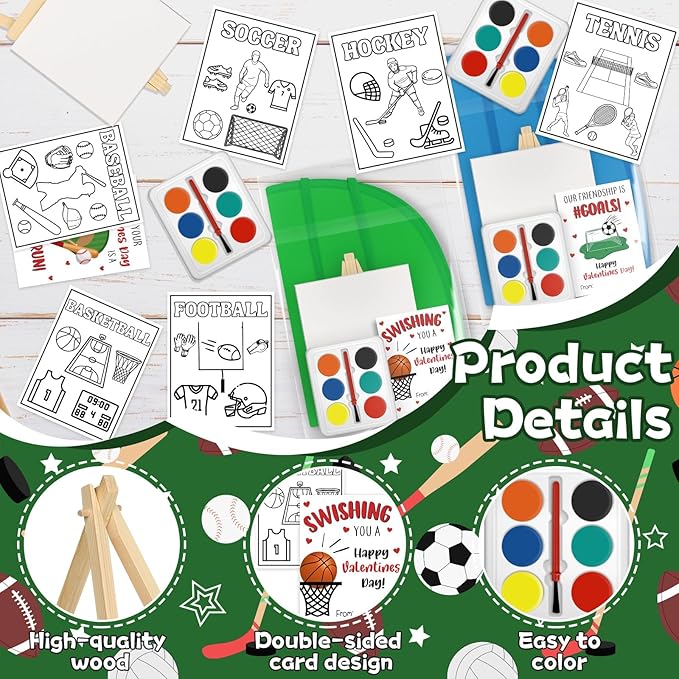 Gosodeny 24 Sets Valentines Watercolor Paint Set Painting Cards Painting Canvas Panel with Wooden Easel Watercolor Paint Painting Brush Kit Valentines Day Cards Packaging Bag Set Gifts