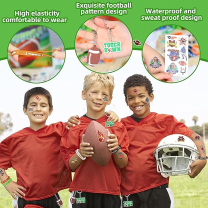 60pcs Football Party Favors, Football Goodie Bags Football Gift Bags Stuffers for Boys Includes Drawstring Bags Bracelet Keychain Tattoo Stickers Mini Football for Football Birthday Party Supplies