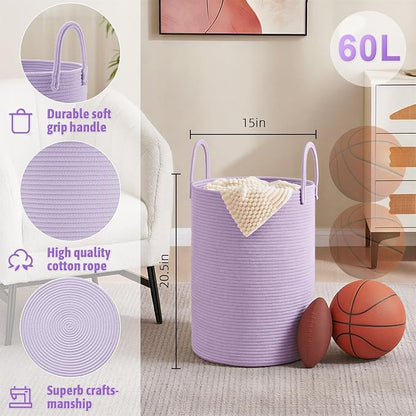 Artfeel Laundry Basket,Woven Cotton Rope Laundry Hamper,60L for Decorative Storage of Dirty Clothes,Toys and Blankets in Bathroom,Baby Room and Living Room
