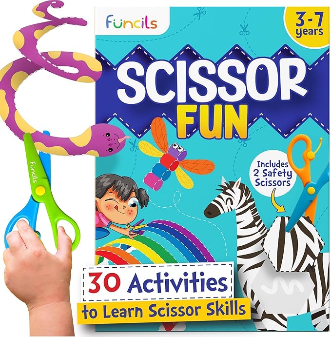 Funcils Toddler Scissor Skills - Art Supplies & Crafts Kit for Kids, Safety Scissors, Fine Motor Toys, Montessori Gifts for Boys & Girls Ages 3, 4, 5, 6, 7 Year Old, Preschool Learning Activity Books