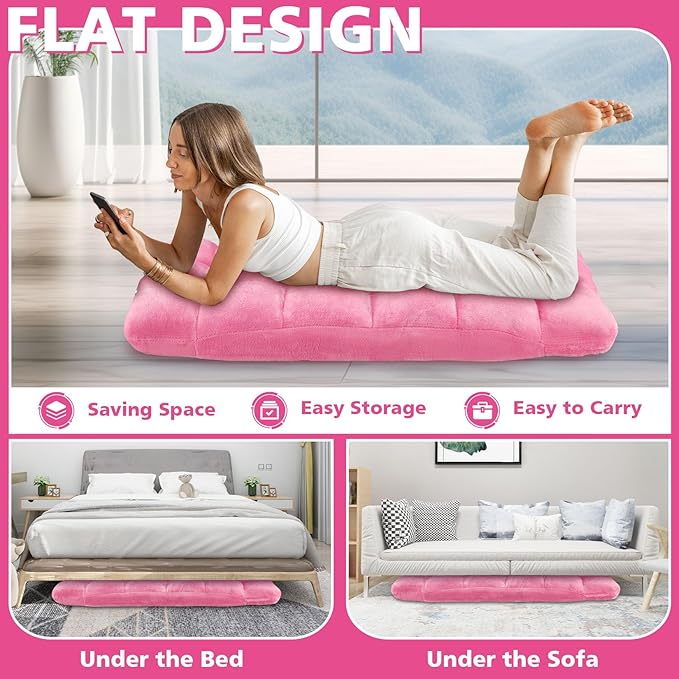 Folding Floor Chair 14-Position Cushioned Adjustable Floor Lazy Sofa Chair w/Breathable Cotton & Skin-Friendly Flannel for Adults & Kids Ideal for Reading Meditating, Pink