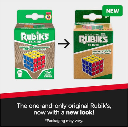 Rubik's Cube, Re-Cube, The Original 3x3 Cube Made with 100% Recycled Plastic 3D Puzzle Fidget Cube Stress Relief Travel Game, for Ages 8+