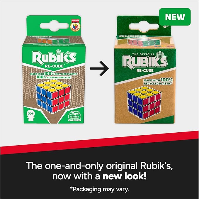 Rubik's Cube, Re-Cube, The Original 3x3 Cube Made with 100% Recycled Plastic 3D Puzzle Fidget Cube Stress Relief Travel Game, for Ages 8+