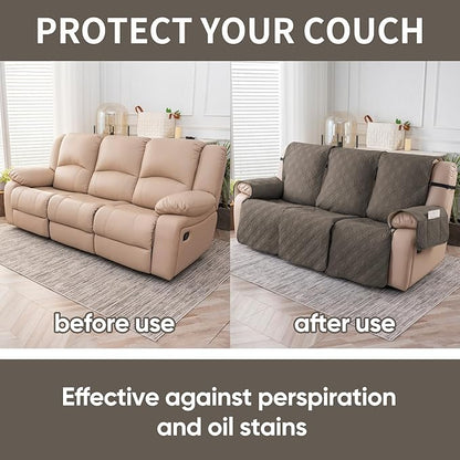 Easehomey Waterproof Recliner Sofa Cover,Non-Slip Reclining Sofa Covers for 3 Seat,Washable Reclining Sofa Cover Furniture Protector with Elastic Straps Pocket for Kids, Pets(Taupe,3Seat)