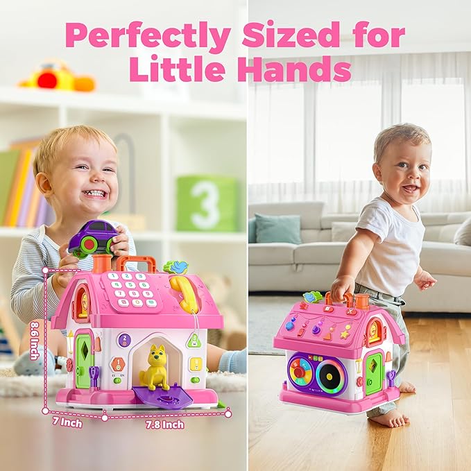 Talkfun Montessori Toy for 1 Year Old Girl Gifts, Musical Bilingual Educational Toddler Toy Age 1-2 Yr 12-18 Month, First Birthday Gift for 1 Year Old Girl (Pink)