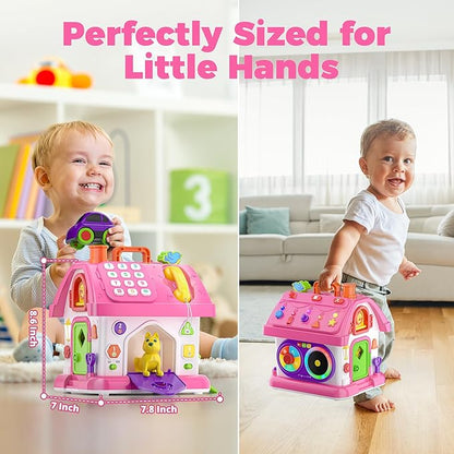 Talkfun Montessori Toy for 1 Year Old Girl Gifts, Musical Bilingual Educational Toddler Toy Age 1-2 Yr 12-18 Month, First Birthday Gift for 1 Year Old Girl (Pink)