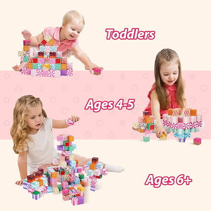 Magnetic Blocks Candy Land Edtion, Magnetic Tiles Building Blocks Boys & Girls Toys Age 3-5 4-8 5-7 Sensory Gift for Kids，Magnets Cubes，Upgraded STEM Gift 1.2 Inches