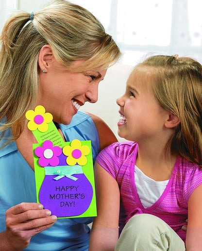 Fun Express Mother's Day Greeting Card Making Kit for Kids - Create 12 Unique Mother's Day Greeting Cards Together - Celebrate Mom with Love, Gifts from The Heart & Express Love Through Art