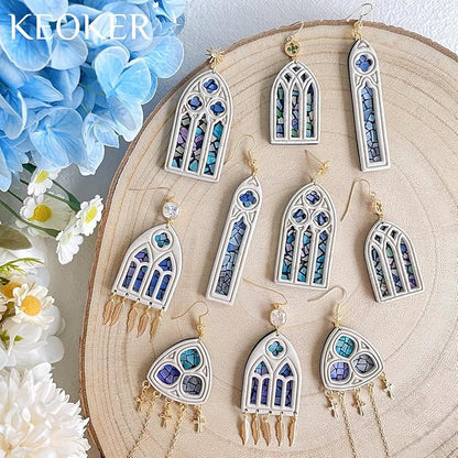 Keoker Gothic Window Clay Cutters, Frame Clay Cutters for Polymer Clay Jewelry, Cathedral Window Polymer Clay Cutters, Clay Earring Cutters, 10 Shapes Earring Cutters for Polymer Clay
