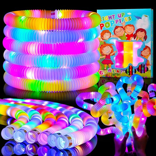 24 Pcs Light up Party Favors for Kids 4-8-12,Glow Sticks Bulk Bracelet Necklace Accessories for Kids,Neon Birthdayifts,Christmas Go Return Godie Bag Stocking Stuffer Fillers for Boys Girls