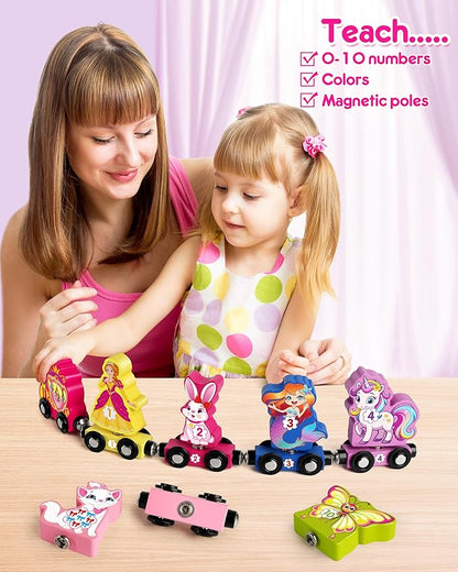 Helsort Wooden Number Train Set for Toddlers, Magnetic Unicorn Trains Toys, Numbers Matching Game for Ages3-5, Toddler Learning Toys, Fine Motor Skills Preschool Activities Birthday Gifts for Girls