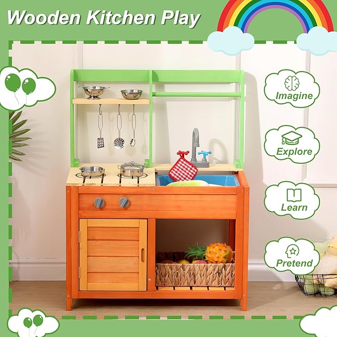 Mud Kitchen for Kids Outdoor - Kids Outdoor Play Kitchen Playset with Cookware Accessories - Perfect for Chef Pretend Play