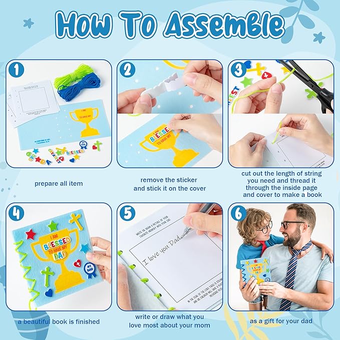 COcnny Fathers Day Craft Kit - 16 Set Religious Father’s Day Craft Kit for Kids, DIY Diary Book Include 96pcs Pages, Make Your Own Cross Crafting for Dad Gift, Classroom Home Sunday School Activities