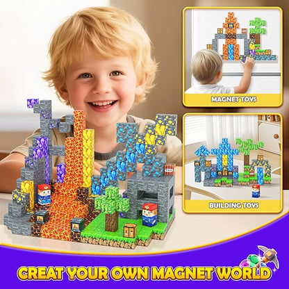 Toyvimo Magnetic Blocks 100PCS Kids Toys Magnetic Building Blocks Build Mine Magnet World Craft Cubes Boys Toys Ages 3-5 4-6 5-7 6-8, 3-12 Year Old Boy Birthday Gifts