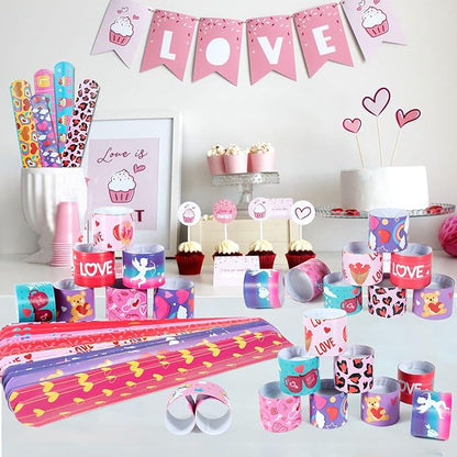 Valentine's Day Gifts for Kids Party Favors 48PC Valentine's Slap Bracelets for Kids Gifts for Students and Classes Valentine's Treats for Children Valentine's Bracelets Goodie Bag Fillers for Kids