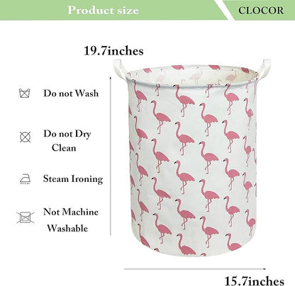 CLOCOR Large Pink Flamingo Laundry Hamper, Baby Girl Laundry Basket,Kids Toy Storage Bins,Nursery Decor,Bedroom,Bathroom,Gift Basket (White Flamingo)