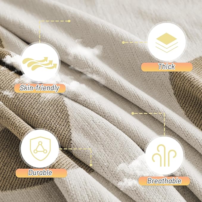 MYSKY HOME Boho Couch Cover Super Soft Couch Covers for 2-3 Cushion Couch Sofa, Modern Khaki Jacquard Sofa Slipcover Loveseat Futon Cover, Couch Covers for Sectional Sofa, 71" x 118", Khaki Curve