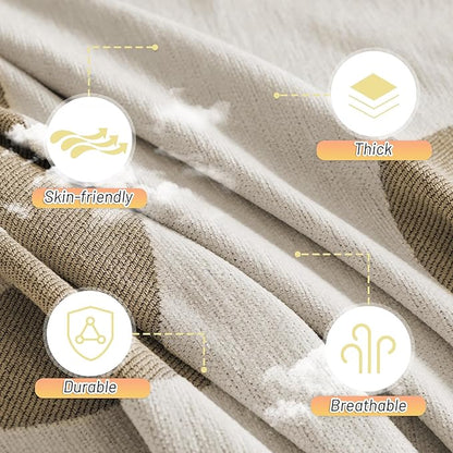 MYSKY HOME Boho Couch Cover Super Soft Couch Covers for 2-3 Cushion Couch Sofa, Modern Khaki Jacquard Sofa Slipcover Loveseat Futon Cover, Couch Covers for Sectional Sofa, 71" x 134", Khaki Curve