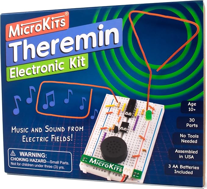 MicroKits Theremin Electronics Kit | Educational Electronic Music STEAM/STEM Kits for Kids or Grown Ups | No Tools Needed Easy to Build Breadboard Kit