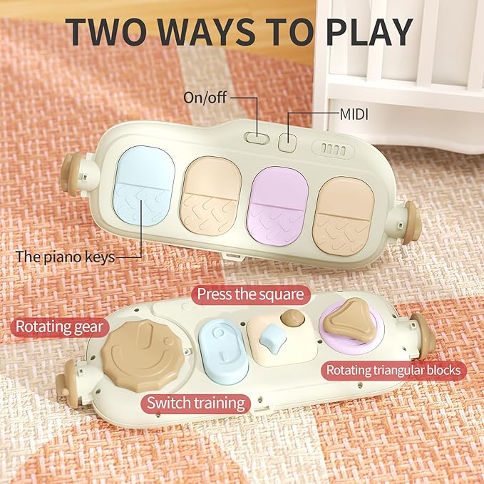 Jovow 2 in 1 Baby Gym with Walker,Baby Play Mat with Double-Sided Multifunctional Removable Play Piano Panel, Educational Sensory Toys for 0-24 Months Boy Girl [White]