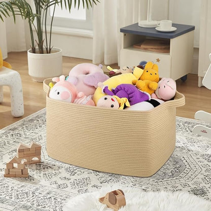OIASKET 95L Extra Large Blanket Basket, 24" x 16.9" x 14.2" Woven Storage Basket for Living Room, Rectangle Nursery Blanket Storage for Toys, Towels, Dirty Clothes (Jute)