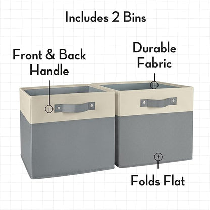 RiverRidge Kids storage bins - 10.5 Cube Storage Organizer with Handles – Gray Two-Tone closet organizers and storage for Toys, Shoes & More - Fits RiverRidge Cabinets