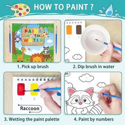 SOCOLER Paint with Water Coloring Books for Toddlers, Animal Theme Mess Free Watercolor Painting Papers for Kids Water Color Paint Kit Art Craft Birthday Gift for Ages 1-3, 4-8