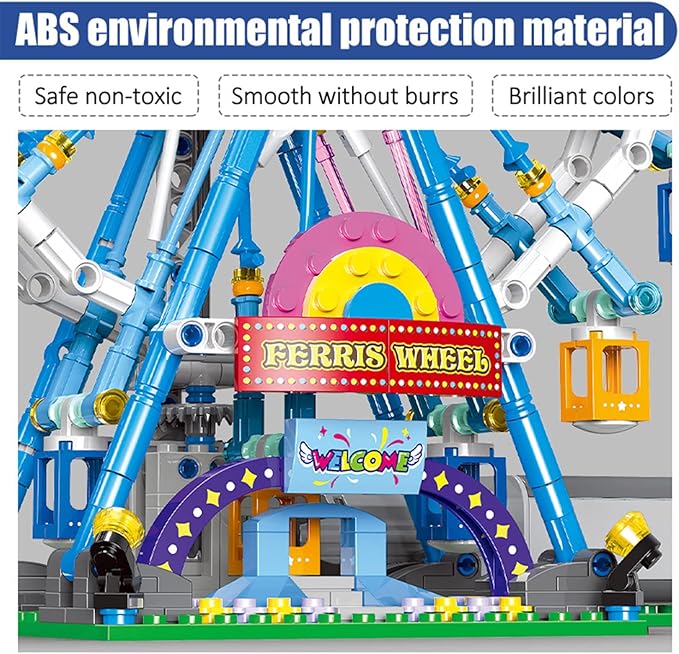 Rotating Ferris Wheel Building Blocks Kit,with Lights Amusement Park Building Construction Toys Set for 6+ Year Boys.Girls.Adult(870 Pieces)