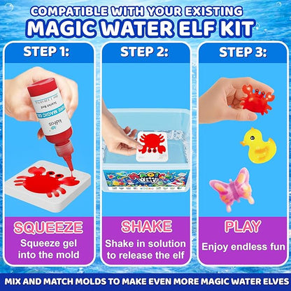 Kiditos Magic Water Elf Ocean & Nature Mold Set – 10 Reusable BPA Free Plastic Shapes for Creating Colorful Water Elves, STEM Craft Toy for Kids