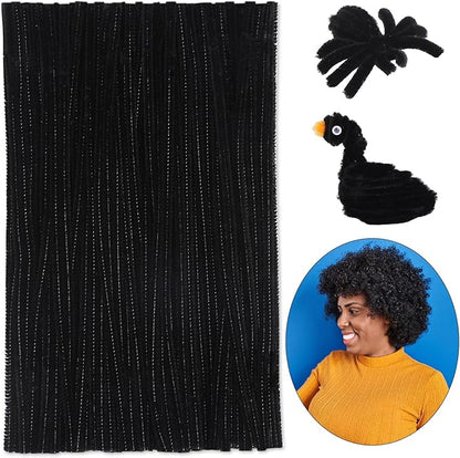 Zlulary Black Pipe Cleaners for Hair, Pipe Cleaners, 100 PCS Black Pipe Cleaners for Locs Chenille Stems Pipe Cleaners Craft Supplies for Wig Weaving DIY Halloween Decorations