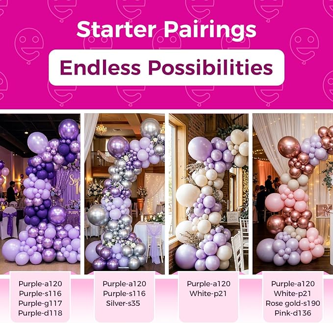 Bezente Pearl Lavender Latex Party Balloons - 100 Pack 12 inch Round Helium Pearl Light Pastel Purple Lilac Balloons for Bachelorette Fairy Girl Wedding Engagement Birthday Party Decorations